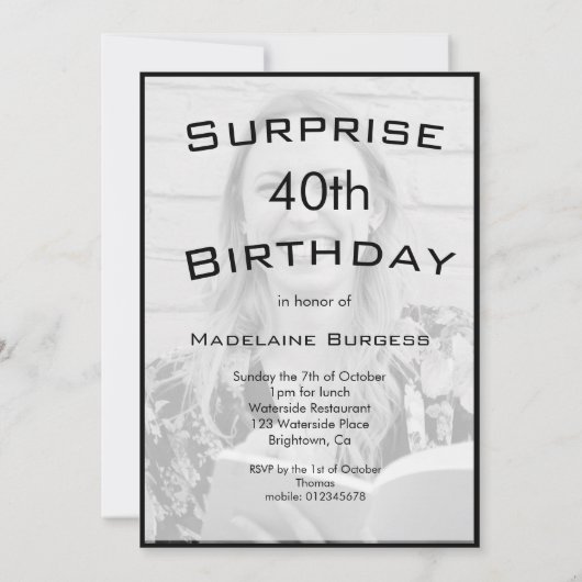 40e verjaardag zwart-witte foto modern elegant kaart (Achterkant)