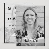 40e verjaardag zwart-witte foto modern elegant kaart (Voorkant / Achterkant)