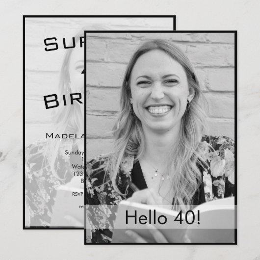 40e verjaardag zwart-witte foto modern elegant kaart (Voorkant / Achterkant)
