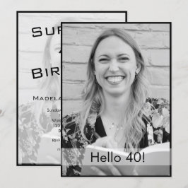 40e verjaardag zwart-witte foto modern elegant kaart