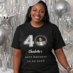 40e verjaardag zwart zilver foto t-shirt