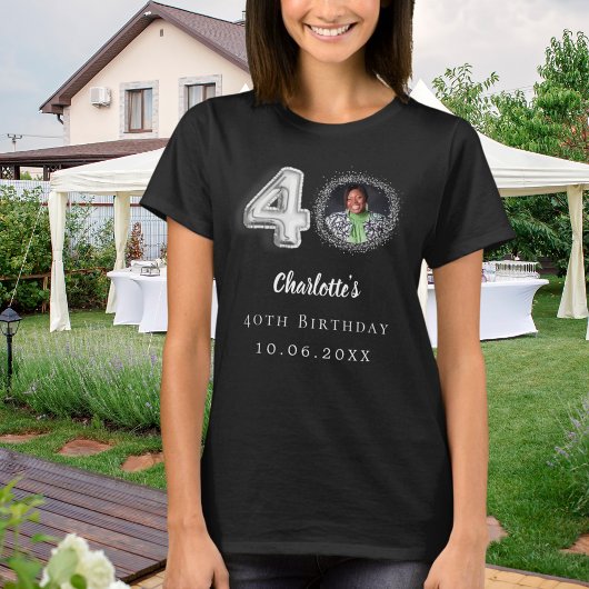 40e verjaardag zwart zilver foto t-shirt