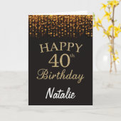 40e verjaardag zwarte en Gold Glitter-kaart Kaart (Gele Bloem)