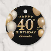 40e verjaardag Zwarte en gouden ballonnen Bedankjes Labels (Achterkant)