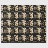 40e verjaardag zwarte en gouden ballonnen cadeaupapier (Vlak)