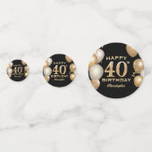 40e verjaardag Zwarte en gouden ballonnen Confetti (Achterkanten)