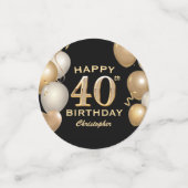 40e verjaardag Zwarte en gouden ballonnen Confetti (Kleine voorkant)