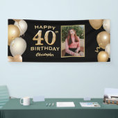 40e verjaardag Zwarte en gouden ballonnen Foto Spandoek (Beurs)