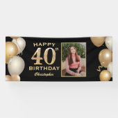 40e verjaardag Zwarte en gouden ballonnen Foto Spandoek (Horizontaal)