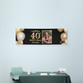 40e verjaardag Zwarte en gouden ballonnen Foto Spandoek (Beurs)