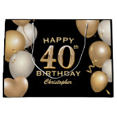 40e verjaardag Zwarte en gouden ballonnen Groot Cadeauzakje (Voorkant)