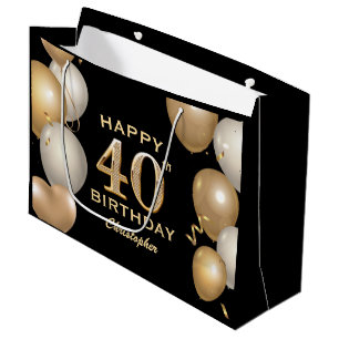40e verjaardag Zwarte en gouden ballonnen Groot Cadeauzakje