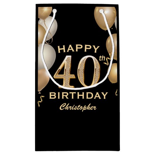 40e verjaardag Zwarte en gouden ballonnen Klein Cadeauzakje (Achterkant)