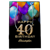 40e verjaardag Zwarte en gouden ballonnen Medium Cadeauzakje (Voorkant)