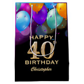 40e verjaardag Zwarte en gouden ballonnen Medium Cadeauzakje (Achterkant)