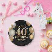 40e verjaardag Zwarte en gouden ballonnen Papieren Bordje (Feest)