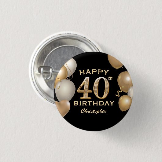 40e verjaardag Zwarte en gouden ballonnen Ronde Button 3,2 Cm (Voorkant /achterkant)