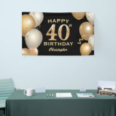 40e verjaardag Zwarte en gouden ballonnen Spandoek (Beurs)