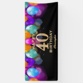 40e verjaardag Zwarte en gouden ballonnen Spandoek (Verticaal)