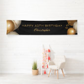40e verjaardag Zwarte en gouden ballonnen Spandoek (Insitu)