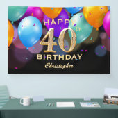 40e verjaardag Zwarte en gouden ballonnen Spandoek (Beurs)