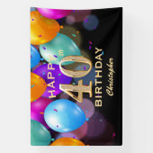 40e verjaardag Zwarte en gouden ballonnen Spandoek (Verticaal)