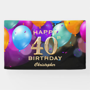 40e verjaardag Zwarte en gouden ballonnen Spandoek