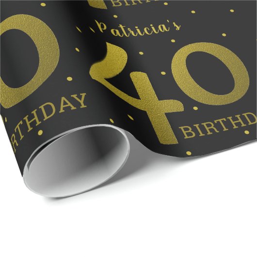 40e verjaardag zwarte en gouden Confetti Cadeaupapier (Rol Hoek)