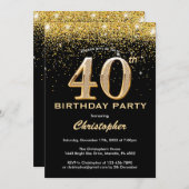 40e verjaardag zwarte en goudglitter-Confetti Kaart (Voorkant / Achterkant)