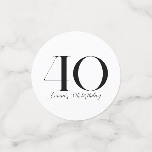 40e verjaardag zwarte en witte Confetti (Kleine voorkant)