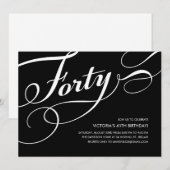 40e verjaardag zwarte en witte uitnodigingen (Voorkant / Achterkant)