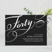 40e verjaardag zwarte en witte uitnodigingen (Staand voorkant)