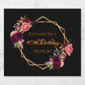 40e verjaardag zwarte floraal goud geometrische bu sparkling wijnetiket (Enkel label)