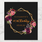 40e verjaardag zwarte floraal goud geometrische bu wijn etiket (Enkel label)