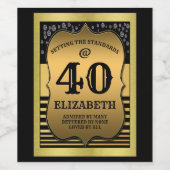 40e verjaardag Zwarte & Gold-standaarden Wijn Etiket (Enkel label)