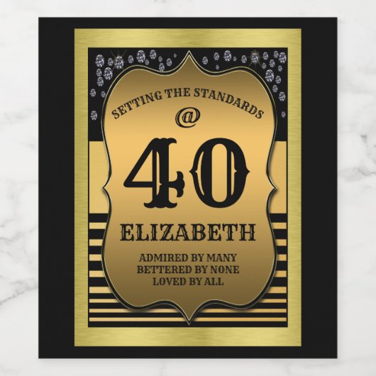 40e verjaardag Zwarte & Gold-standaarden Wijn Etiket (Enkel label)