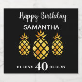 40e verjaardag zwarte gouden anananas sparkling wijnetiket (Enkel label)