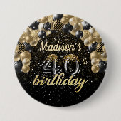 40e verjaardag zwarte gouden ballon Glitter Button (Voorkant)