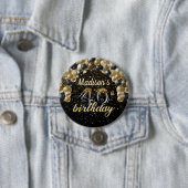 40e verjaardag zwarte gouden ballon Glitter Button (In situ)