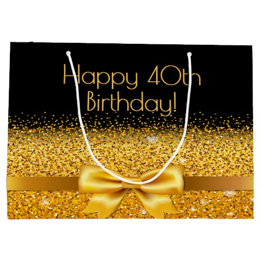 40e verjaardag zwarte gouden boog naam groot cadeauzakje (Achterkant)