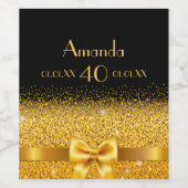 40e verjaardag zwarte gouden boog naam wijn etiket (Enkel label)