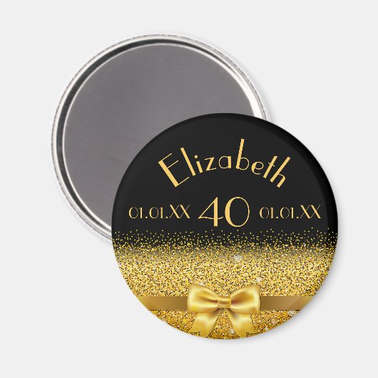 40e verjaardag zwarte gouden elegante boog magneet (Voorkant / Achterkant)
