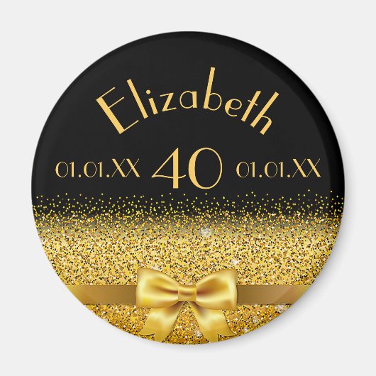 40e verjaardag zwarte gouden elegante boog magneet (Voorkant)