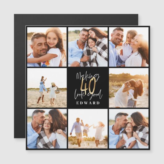 40e verjaardag zwarte gouden fotocollage (Voorkant / Achterkant)