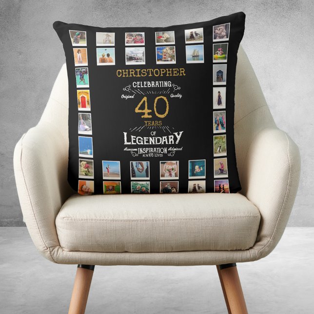 40e verjaardag zwarte gouden Legendaire foto Kussen (40th Birthday Black Gold Legendary Photo Throw Pillow
)