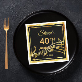 40e verjaardag zwarte gouden muzieknaam servet