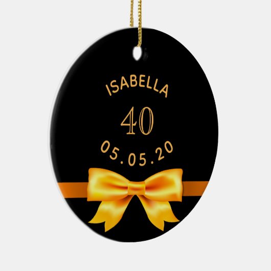 40e verjaardag zwarte gouden naam elegante boog keramisch ornament (Rechts)