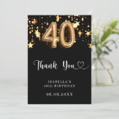 40e verjaardag zwarte gouden sterren bedankkaart (Staand voorkant)