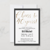 40e verjaardag zwarte goudglitter moderne legant kaart (Voorkant)