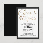 40e verjaardag zwarte goudglitter moderne legant kaart (Voorkant / Achterkant)